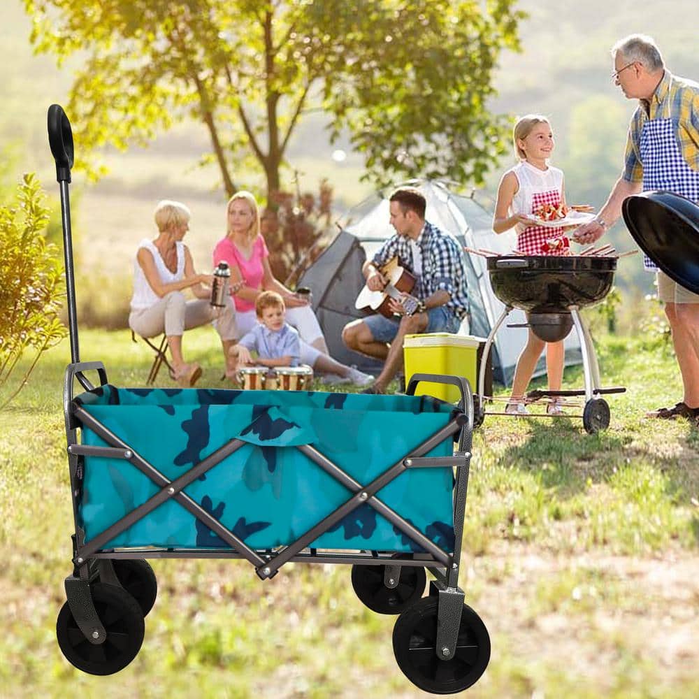 1.5 cu. ft. Steel Wagon Cart Collapsible Cart Portable Foldable Outdoor Utility Garden Cart Max Capacity 150 lbs. Blue - Hercitys