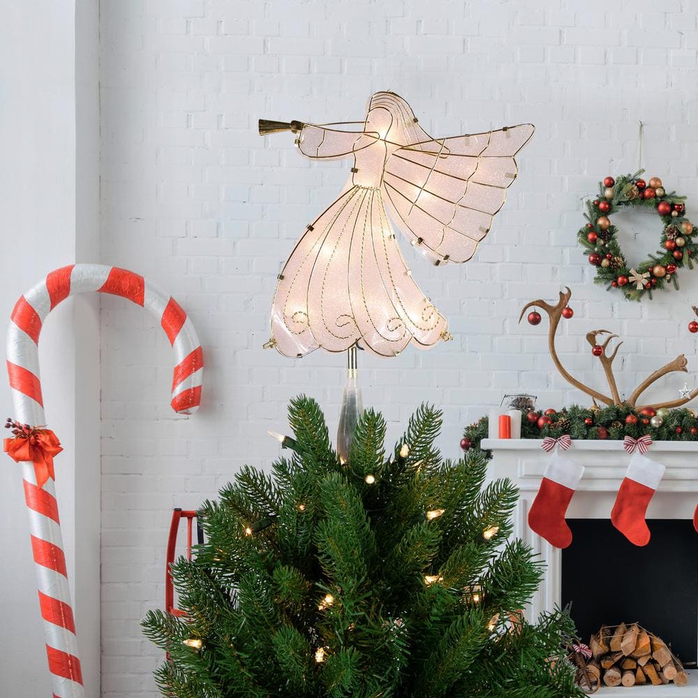 10 in. Gold Angel Tree Topper Warm White Lights - Hercitys