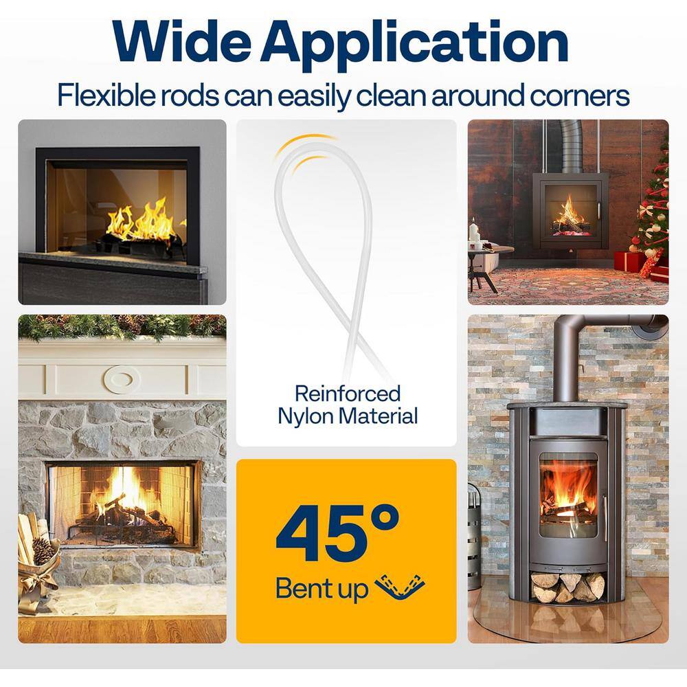 39 ft. Fireplace Cleaner Flexible Chimney Sweep Kit with 12-Rods and 3-Replaceable Bristles - Hercitys