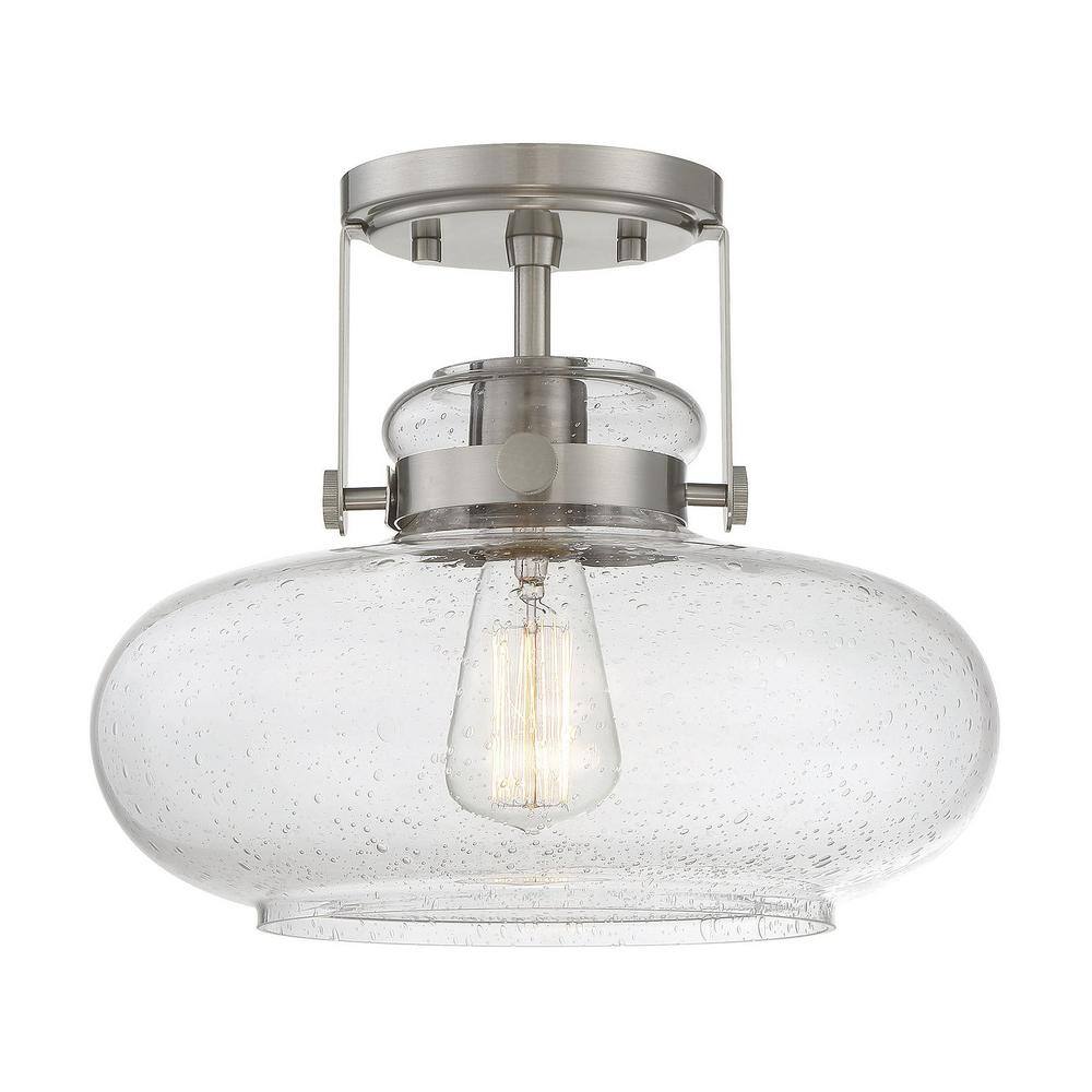 12 in. W x 10 in. H 1-Light Brushed Nickel Semi-Flush Mount Ceiling Light with Clear Seeded Glass Shade - Hercitys