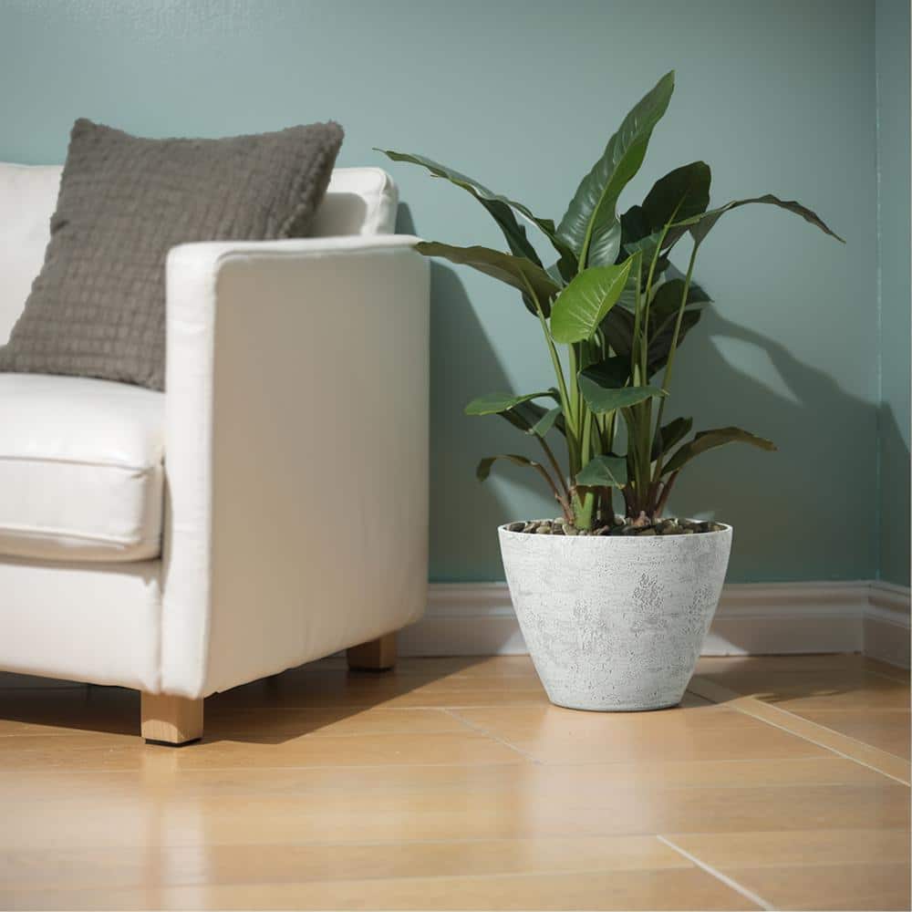 12 in. Dia White Round Faux Concrete Planter (2-Pack) - Hercitys