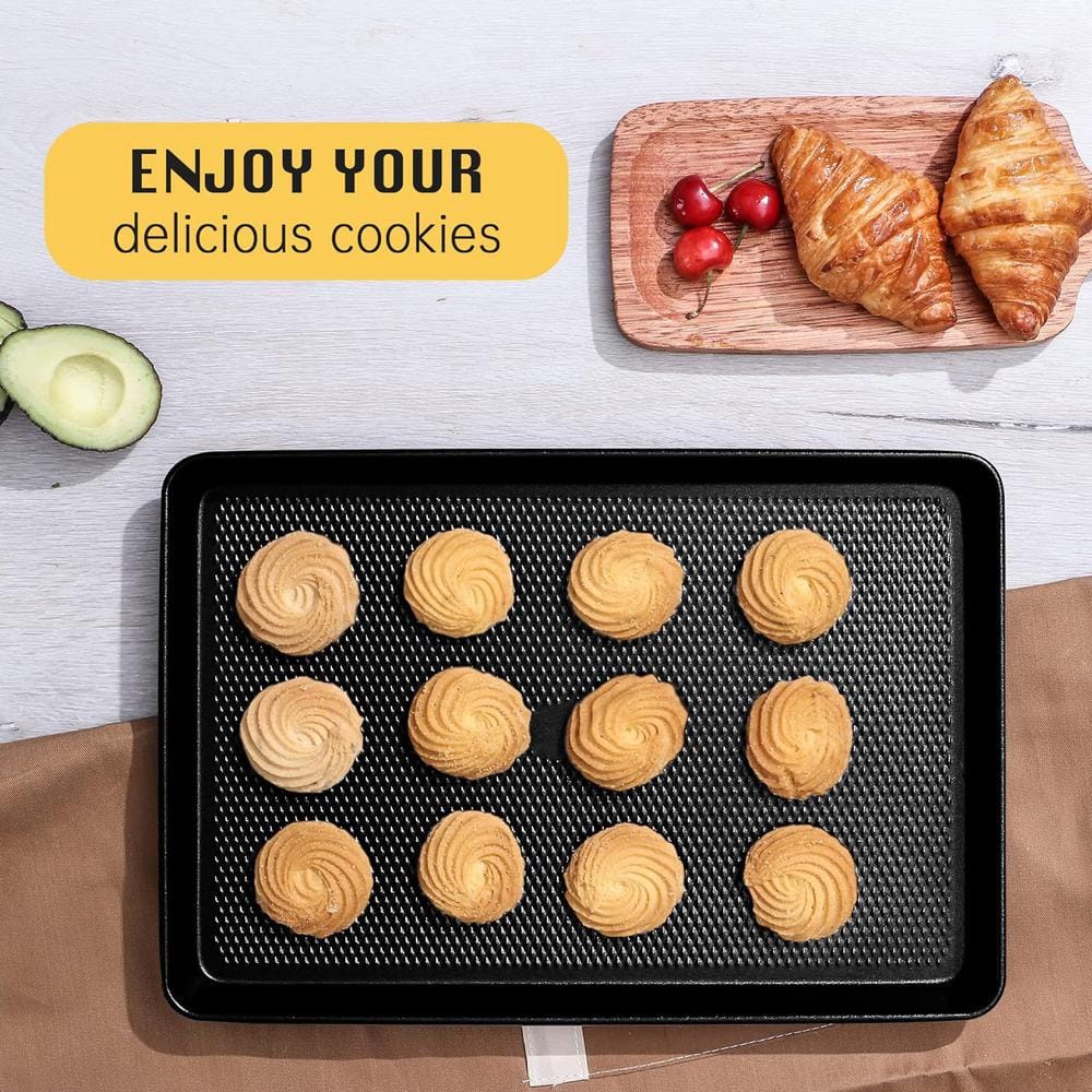 3-Piece Carbon Steel Baking Sheet Pan Sets, Heavy Duty Nonstick Cookie Tray for Oven with Diamond Texture Pattern, Gray - Hercitys