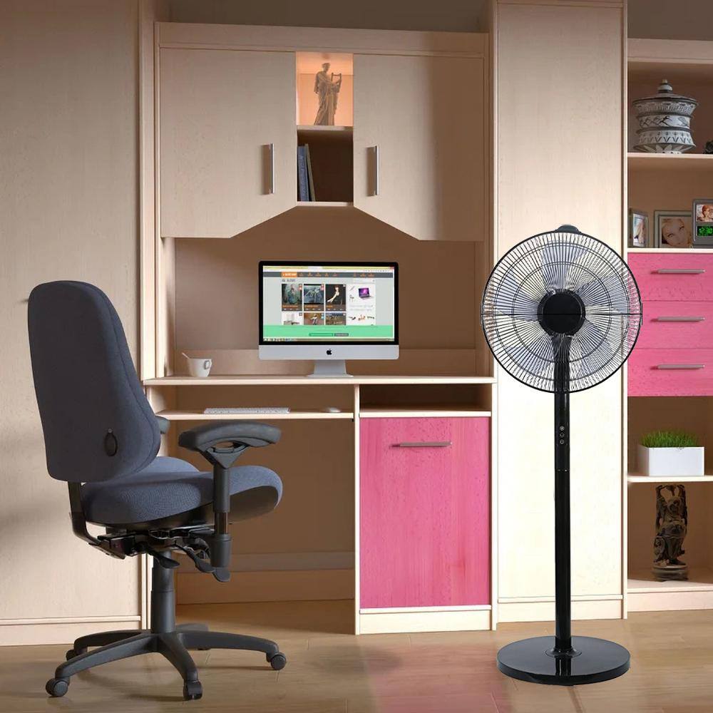 49.5 in. Oscillating Adjustable 12-Levels Speed Black Pedestal Fan with Remote Control and Timer - Hercitys