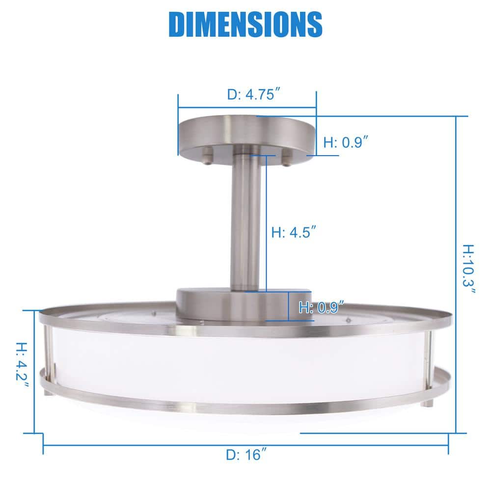 16 in. Brushed Nickel LED Chip Flush Mount Ceiling Light with Plastic Shade - Hercitys
