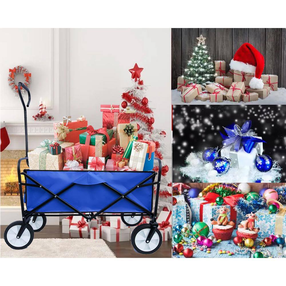 3.6 cu. ft. Foldable Portable Multi-Function Steel Outdoor Garden Cart in Blue - Hercitys