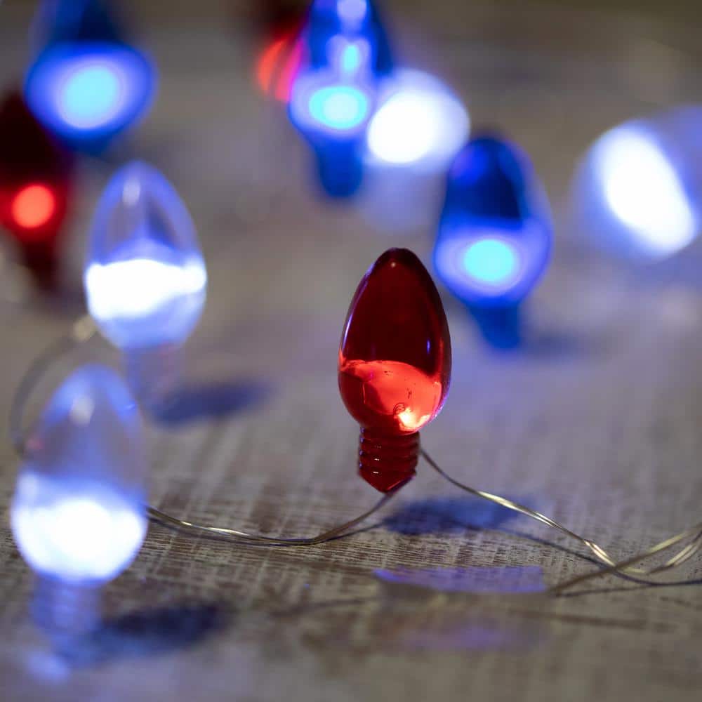 20-Count Patriotic Americana Retro Style Bulb LED Fairy Lights 6.25 ft. Copper Wire - Hercitys