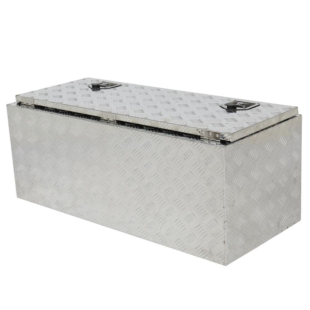 42 in. Silver Diamond Plate Aluminum Underbody Truck Tool Box Double Lock with Key - Hercitys