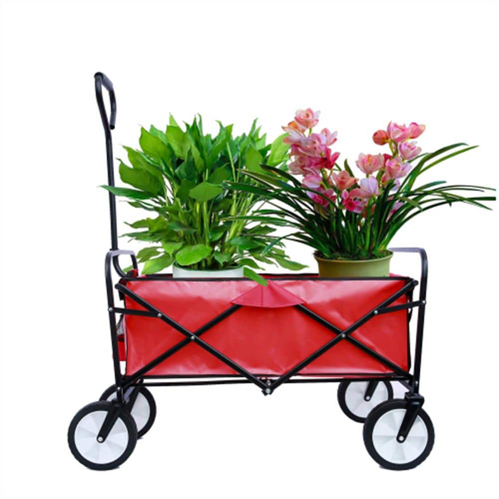 3.6 cu. ft. Metal Folding Wagon Garden Shopping Beach Cart Garden Cart in Red - Hercitys