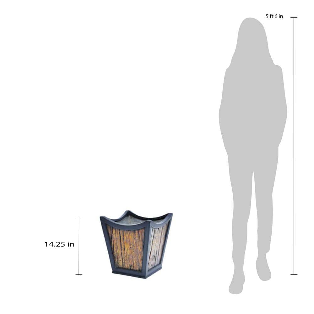 13 in. sq. Black Composite Metal on Wood Tapered Sol Planter - Hercitys