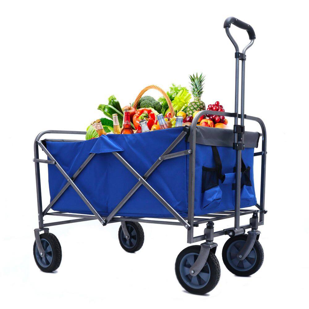 4.51 cu. ft.  Steel Frame Garden Cart Outdoor Collapsible Beach Trolley Camping Folding Wagon with Polyester Fabric - Hercitys