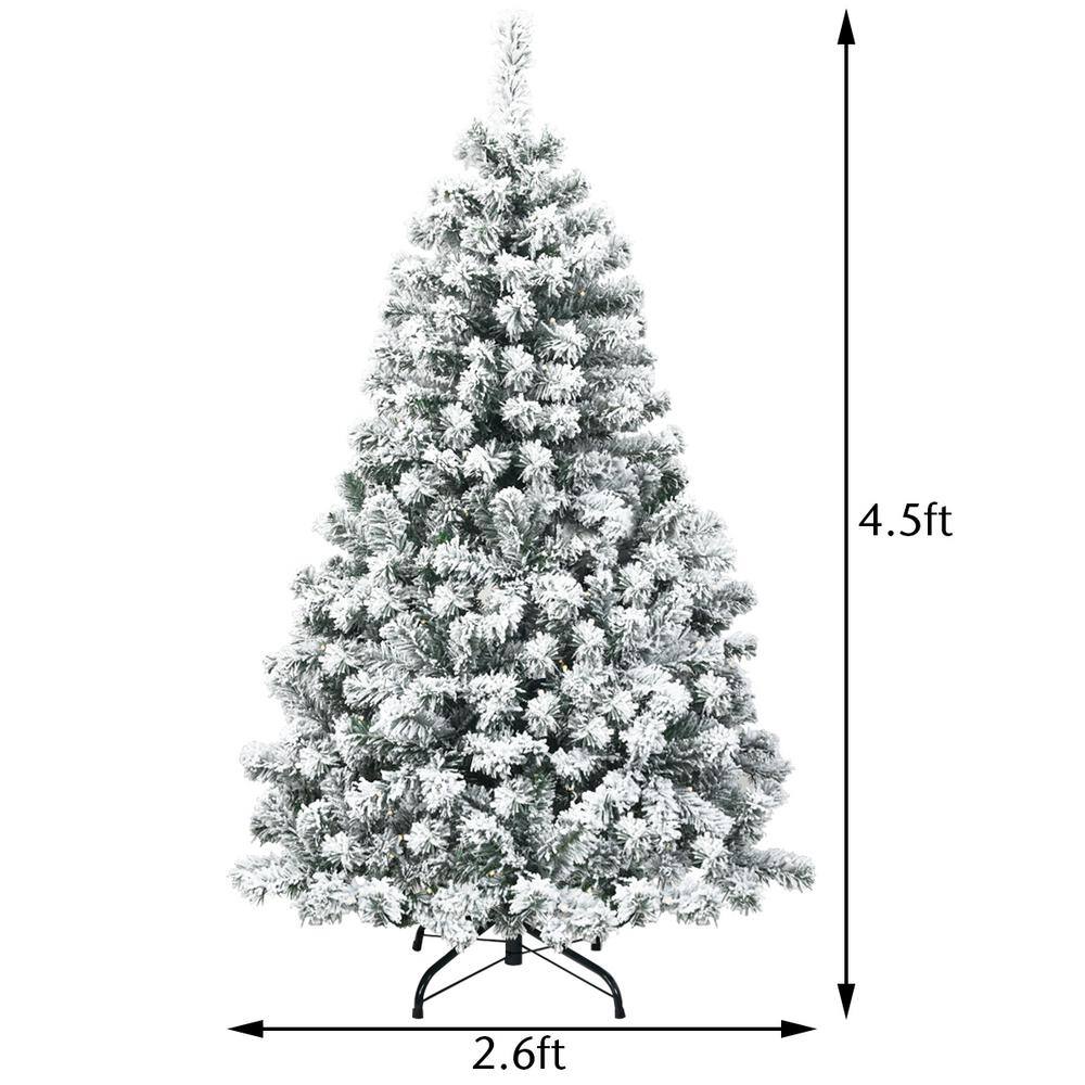 4.5 ft. Pre-Lit Snow Flocked Hinged Pine Artificial Christmas Tree with 200 Warm LED Lights - Hercitys