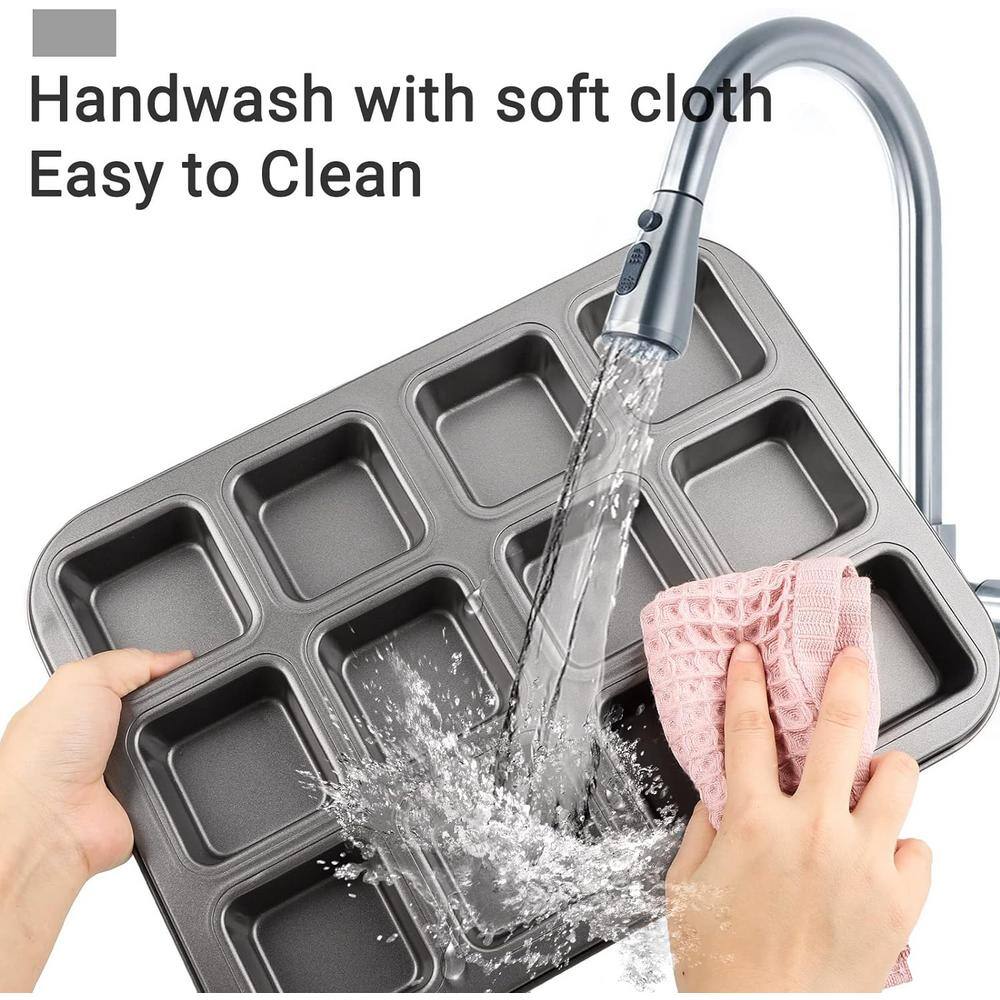 2-Piece Black Square Cupcake Brownie Pans, 12-Mini Cavity Non Stick Baking Pan, Bakeware Set with Dividers - Hercitys