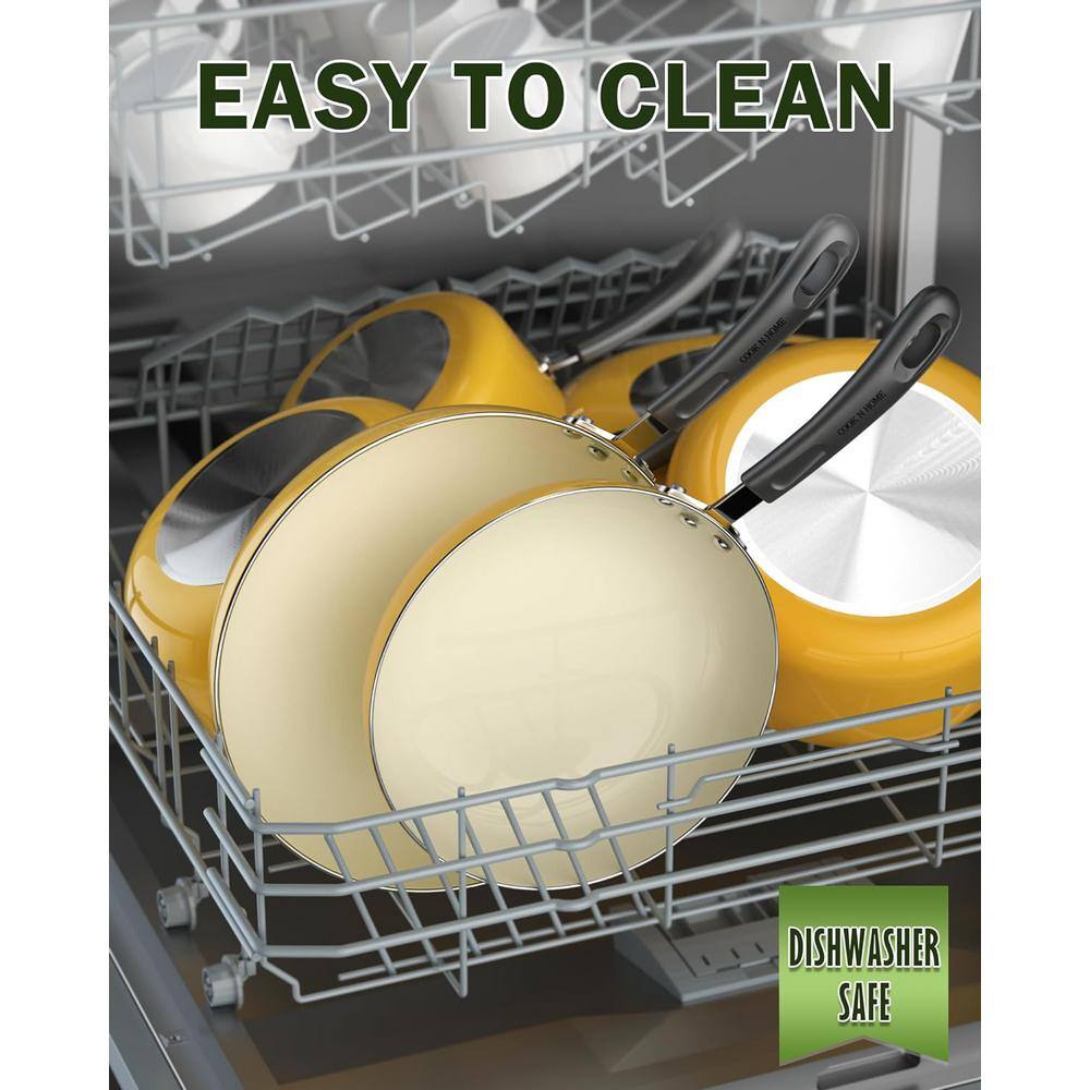 10-Piece Ceramic Nonstick Aluminum Kitchen Cookware Set, Yellow - Hercitys