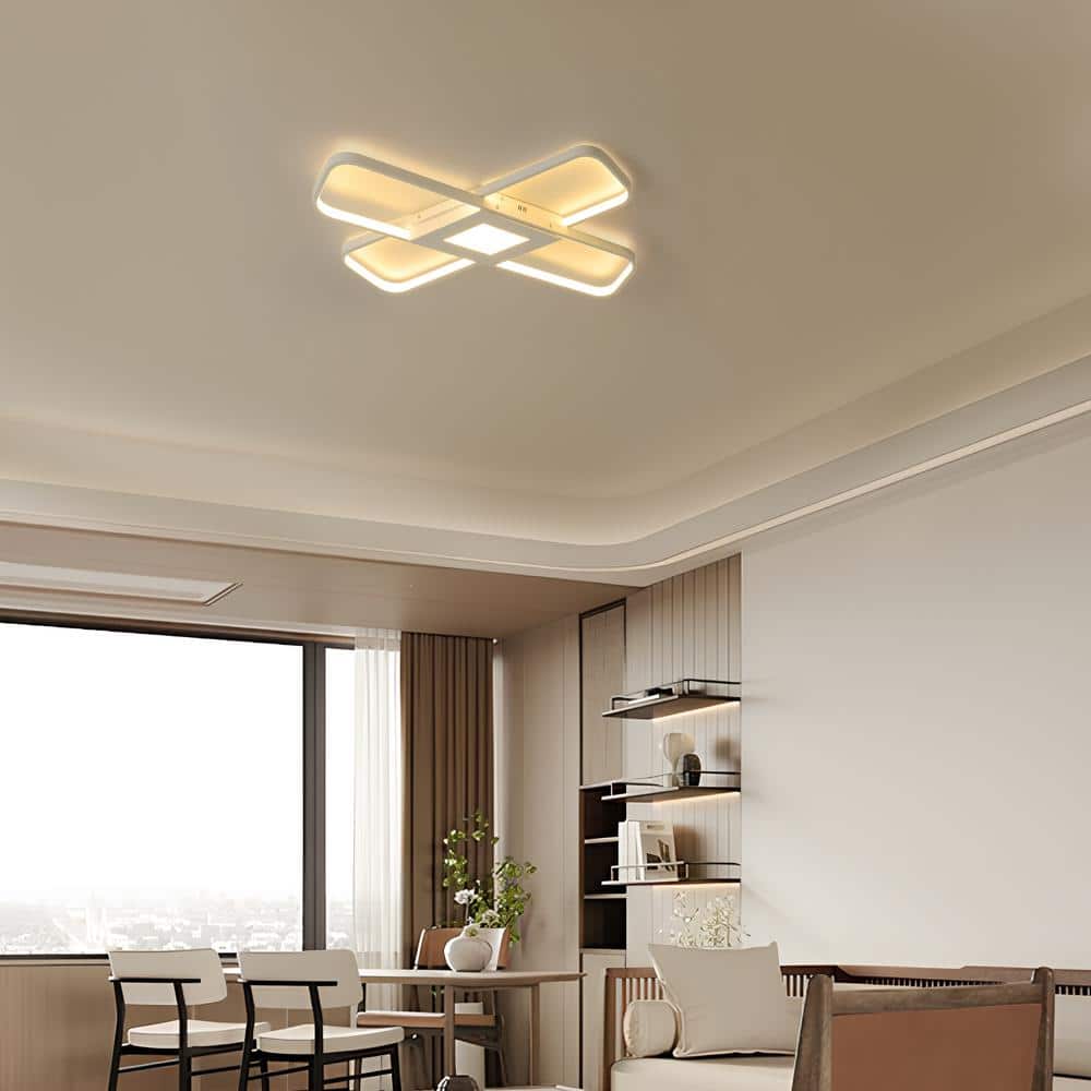 25 in. Modern Rectangle White Dimmable Integrated LED Novel Geometric Overlay Flush Mount Ceiling Light with Remote - Hercitys