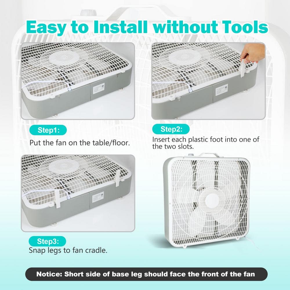 20.9 in. 3-Speed Cooling Table Fan Box Fan with Convenient Carry Handle and Safety Grills in White - Hercitys