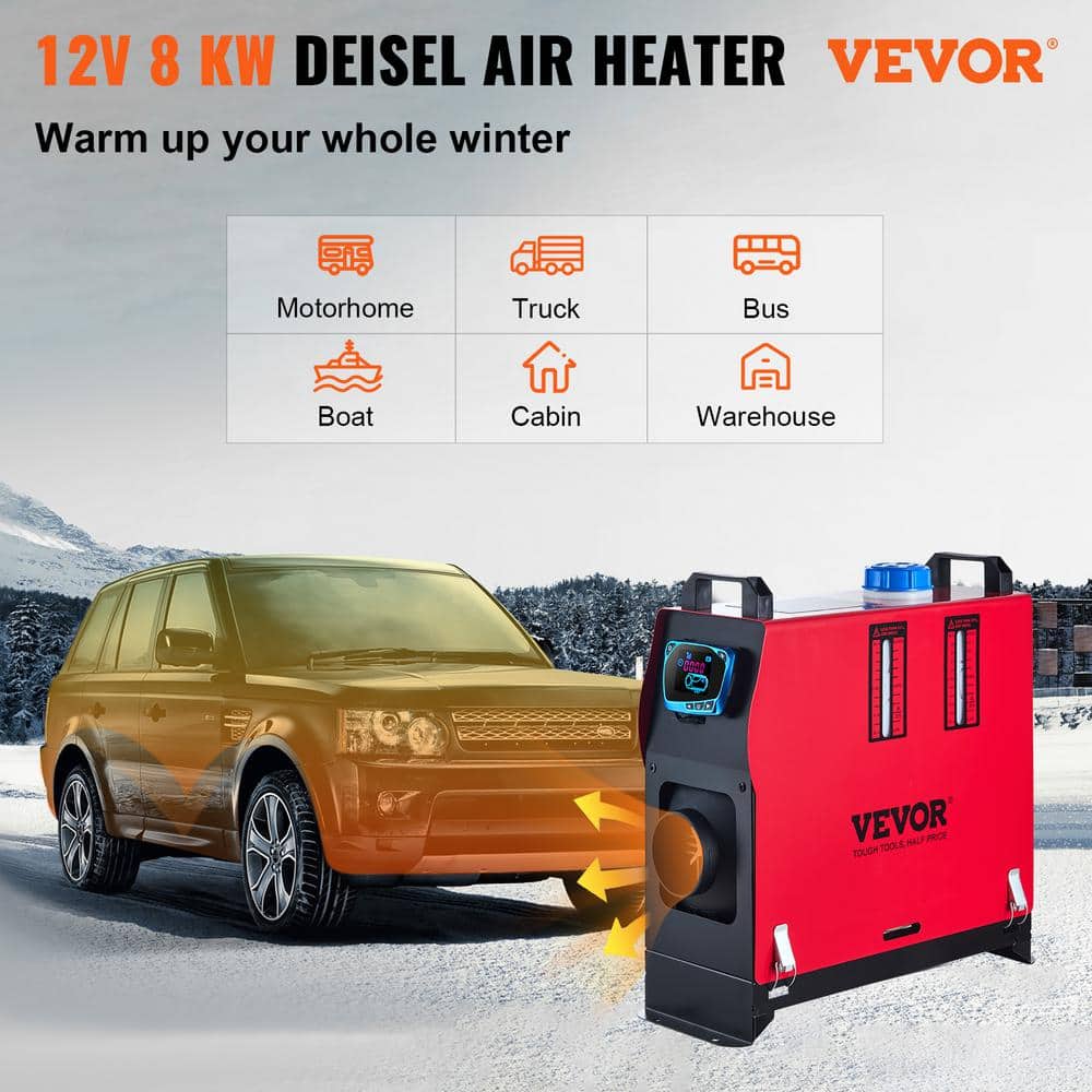27296 BTU 8000-Watt Diesel Air Heater All in One Diesel Heater with Remote Control and Blue LCD Switch, 12-Volt - Hercitys