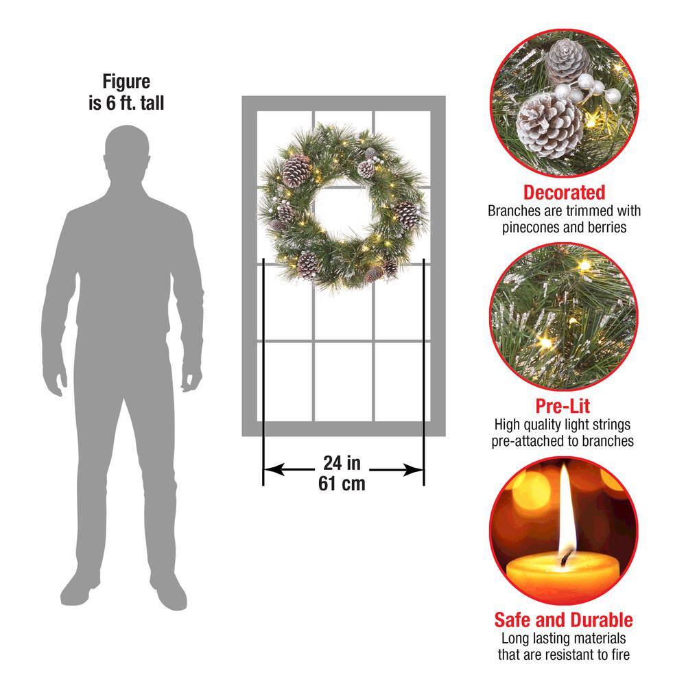 24 in. Artificial Whitter Pine Wreath with LED Lights - Hercitys