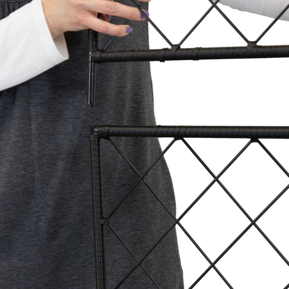 3-Section Plastic Wicker Planter Box with Trellis-Black - Hercitys