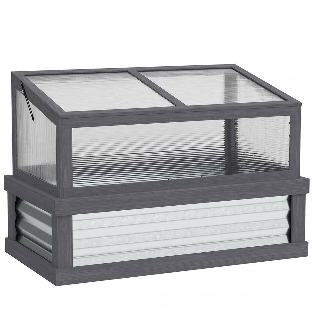 41 in. W x 22.5 in. D x 28.25 in. H Fir Wood, Polycarbonate Gray Wood Cold Frame Greenhouse, Raised Garden Bed - Hercitys