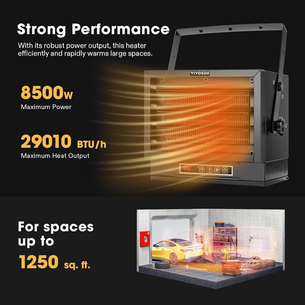 29010 BTUs 8500-Watt 3 Modes Electric Garage Heater with Remote, ETL Listed - Hercitys