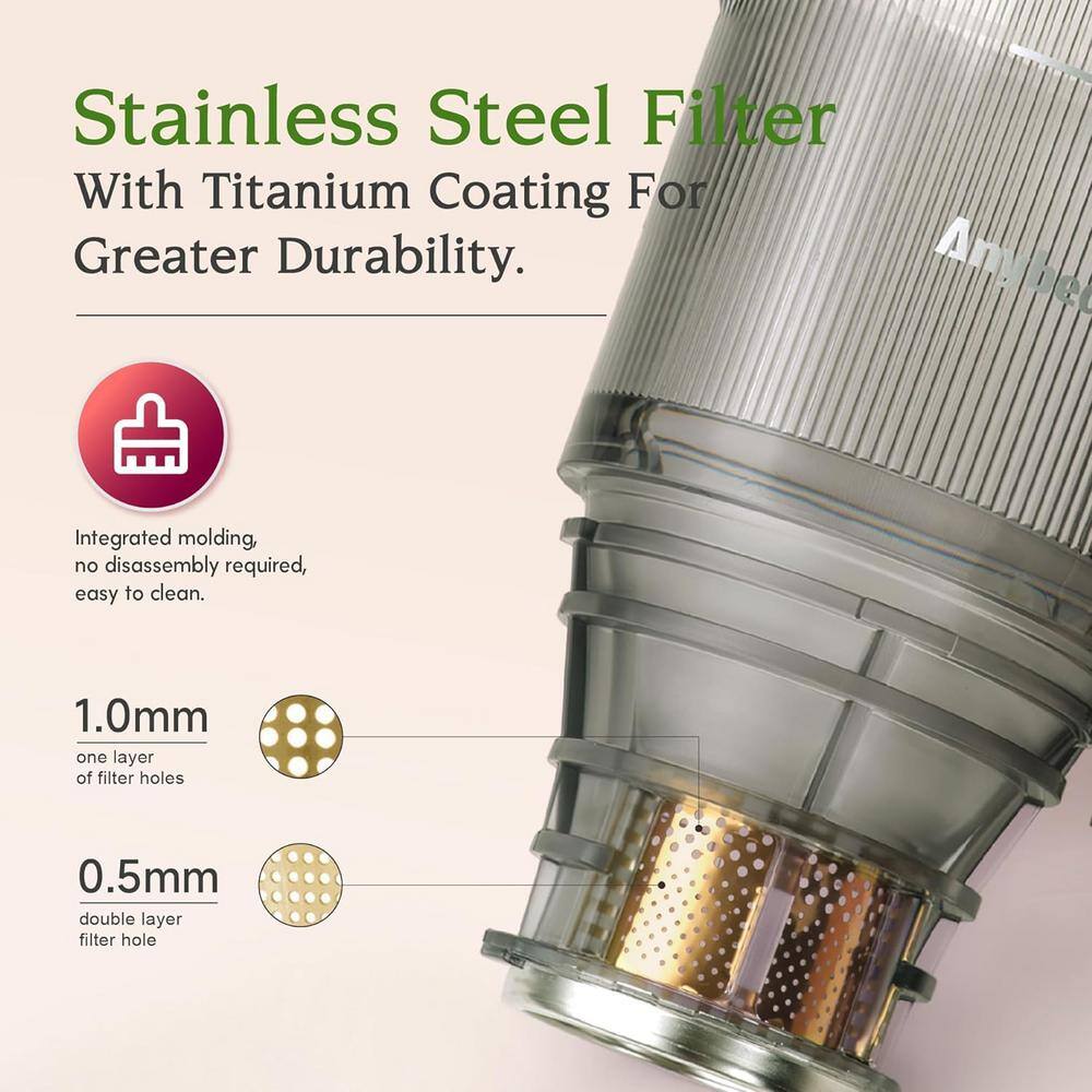 200-Watt Masticating Juicer 4.3 in. Large Feed Chute Fit Whole Fruits Vegetables - Hercitys