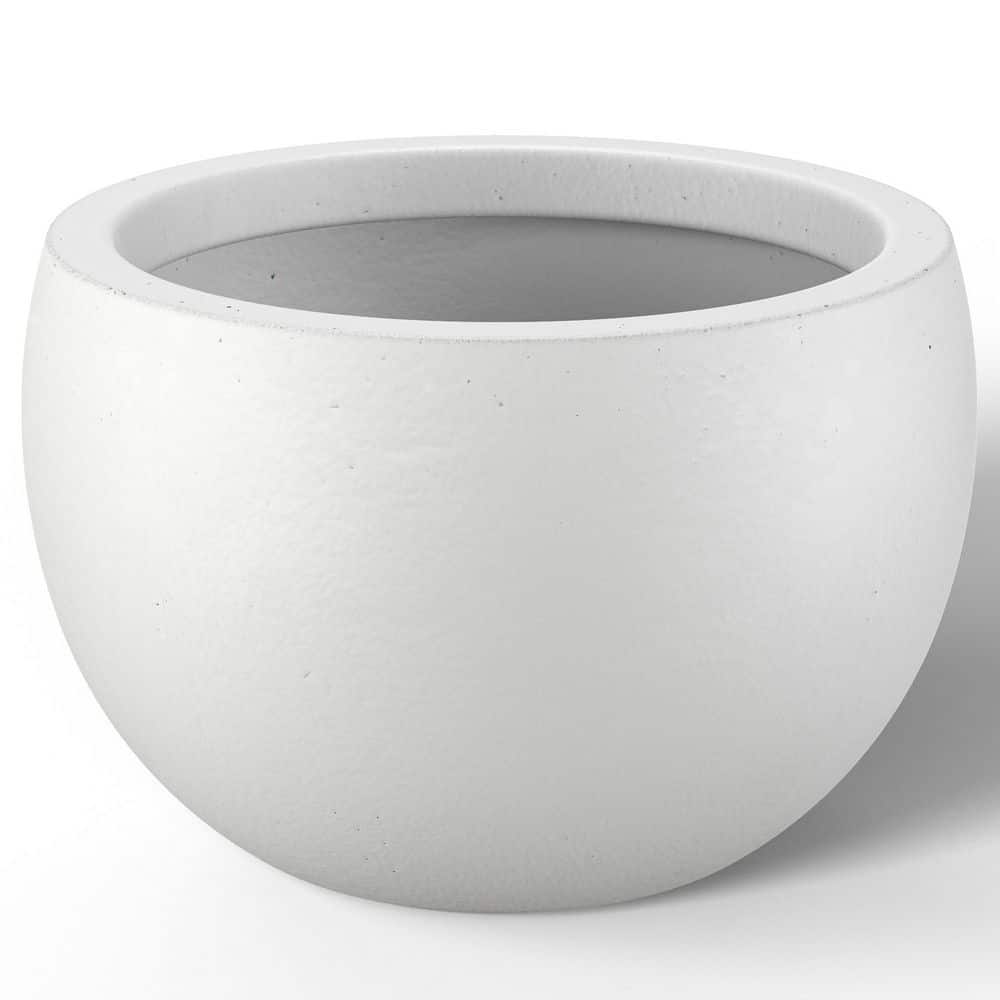 20.5 in. Large Crisp White(Enhanced Interior) Concrete Round Planter / Pot with Drainage Holes - Hercitys