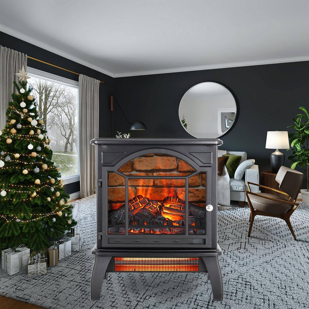18 in. 400 sq. ft. 3D Flame Electric Stove in Black with Remote Control - Hercitys