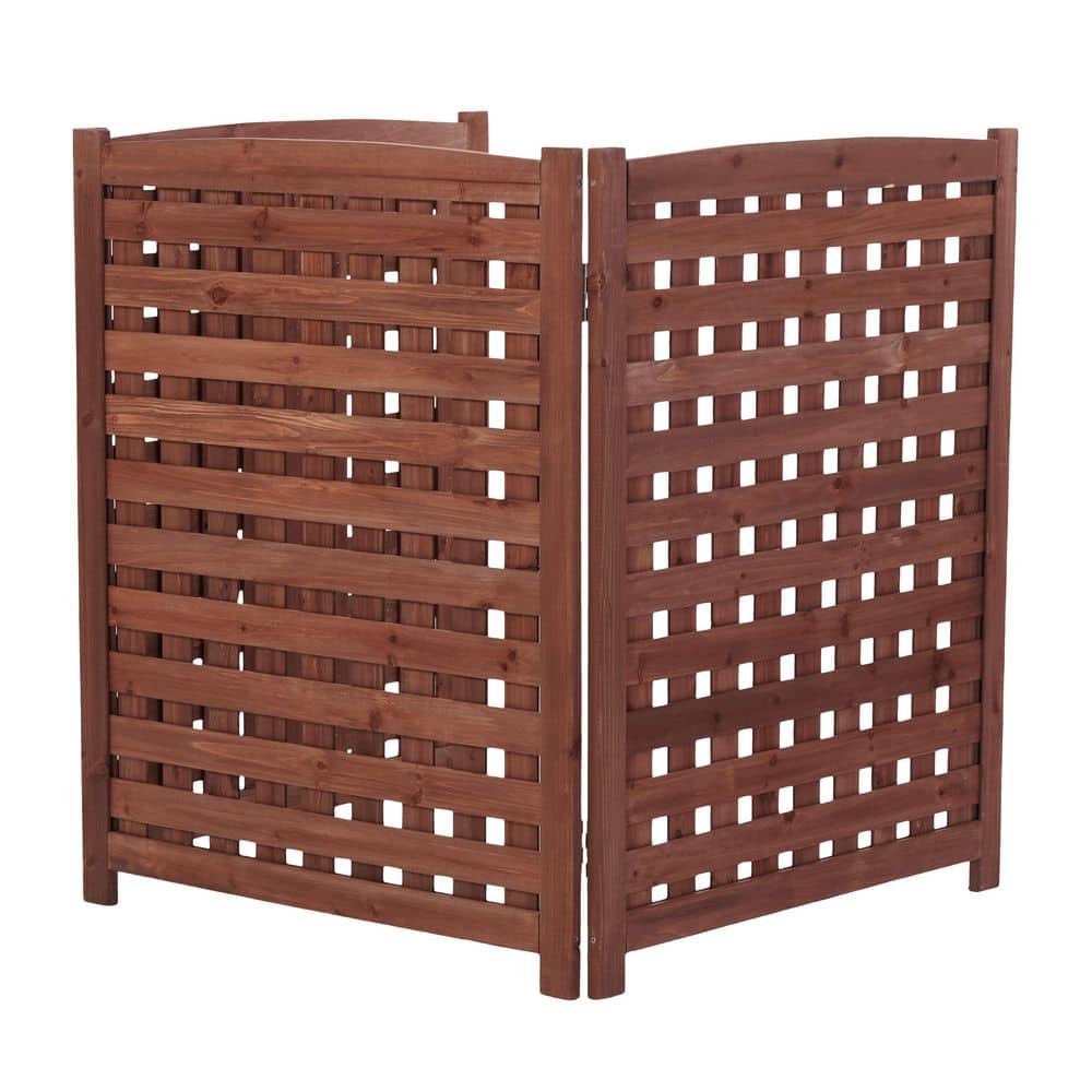 3-Panel 38 in. Outdoor Wood Garden Fence, Air Conditioner Fence Screen Privacy Screen Fence, for Pool Trash Can, Brown - Hercitys