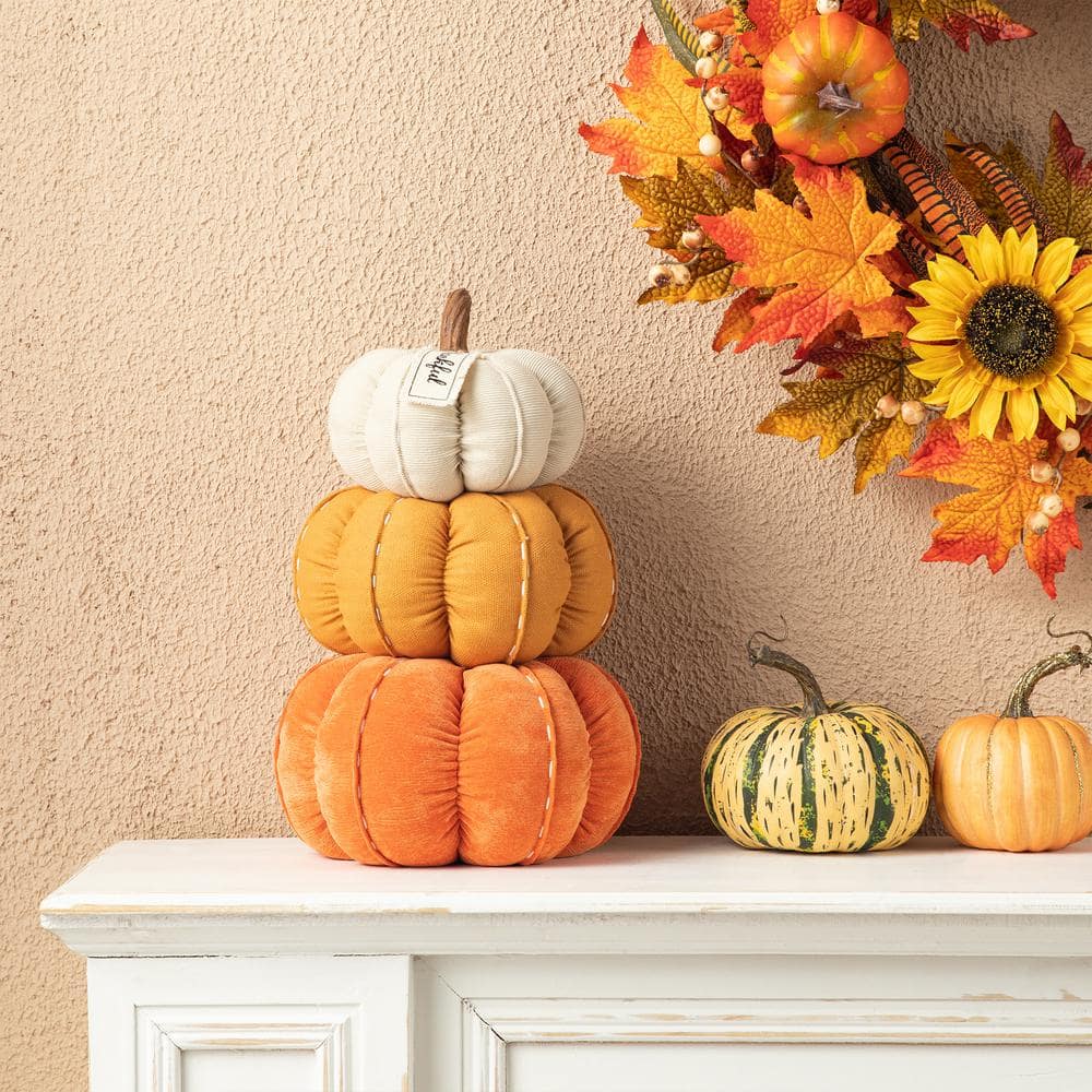 13 in. H Fall Stacked Fabric Pumpkin - Hercitys