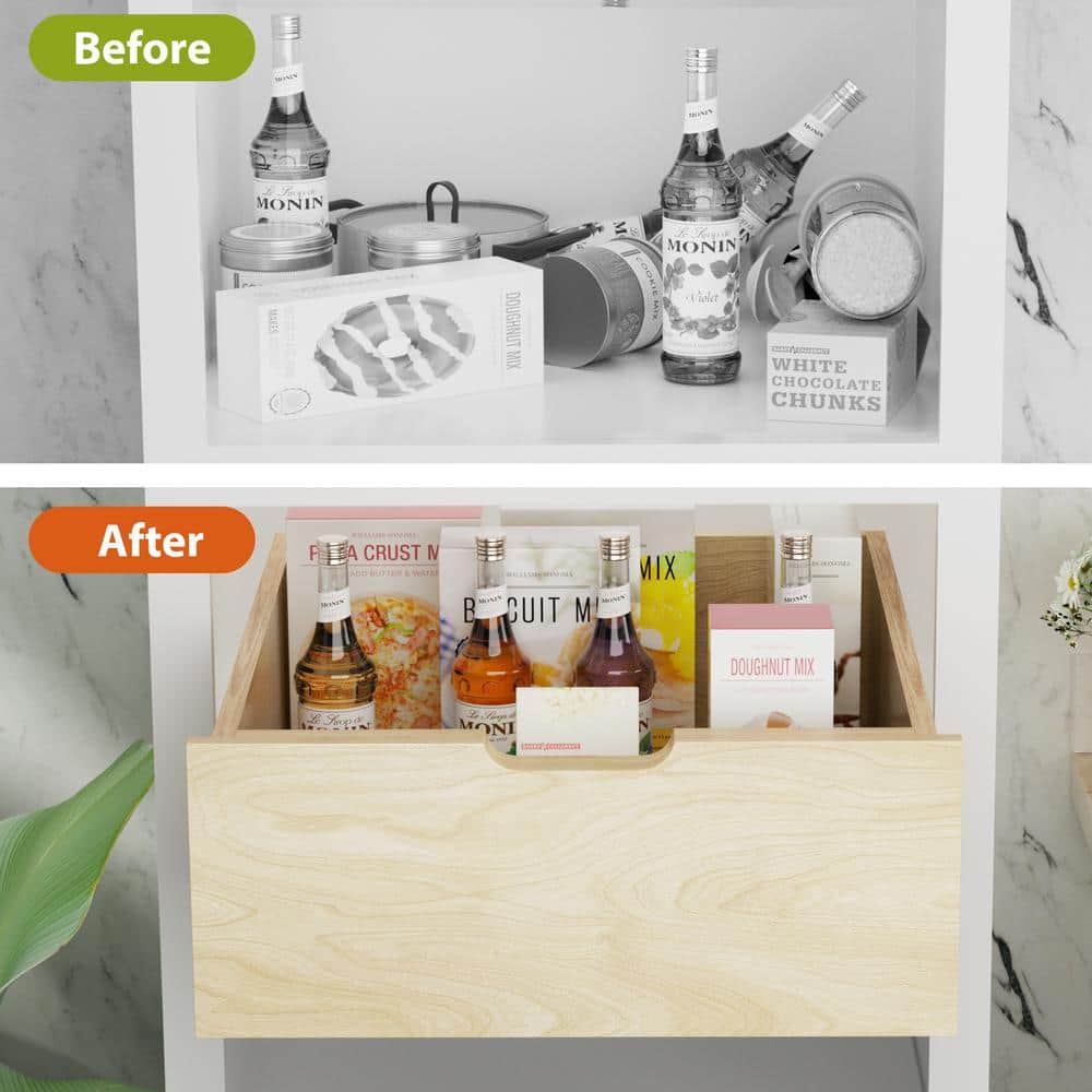 19.5 in. W Kitchen Pantry Drawer, Hard Close Pull Out Cabinet Organizer Drawer with Full Extension Rail Slide-Natural - Hercitys