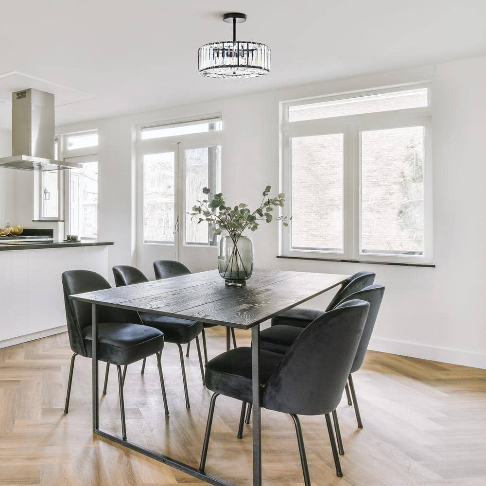 15 in. 4-Light Black Crystal Semi Flush Mount Ceiling Light With Clear Glass Shade - Hercitys