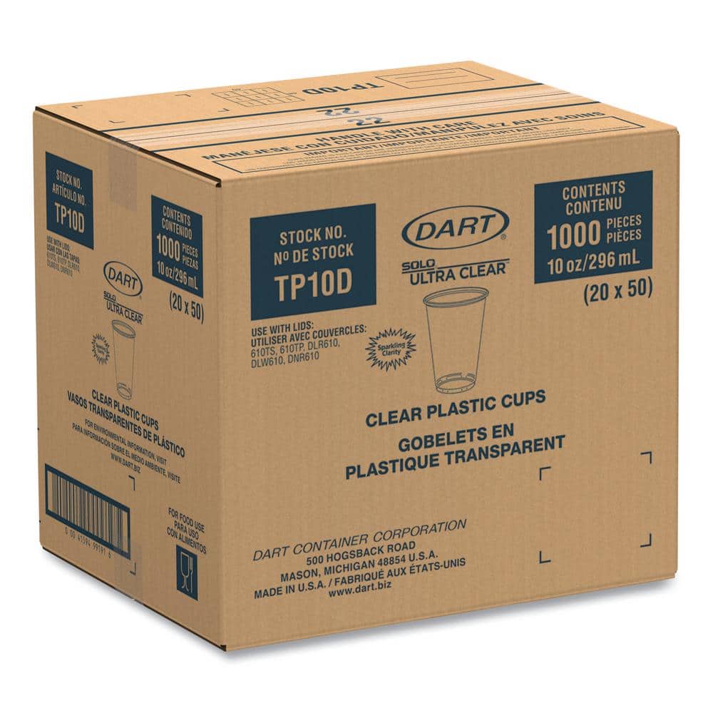 10 oz. Ultra Clear Disposable Plastic Cups, PET, Tall (50/Bag, 20-Bags/Carton) - Hercitys
