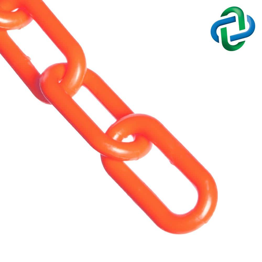 1.5 in. (#6,38 mm) x 25 ft. Traffic Orange Plastic Barrier Chain - Hercitys