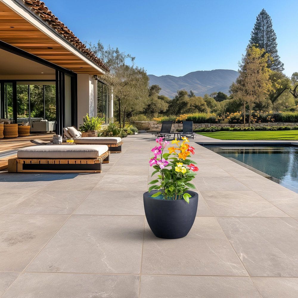 17.5 in. Large Granite Gray(Premium Inner) Concrete Round Planter/Pot with Drainage Holes - Hercitys