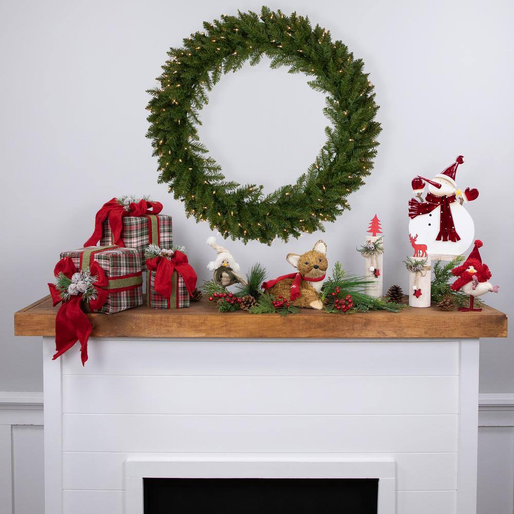 36 in. Green Pre-Lit Rockwood Pine Artificial Christmas Wreath with 150 Clear Lights - Hercitys