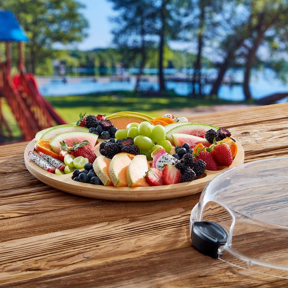 14 in. Round 2.95 in. H Build-A-Board Cutting Board with 5 Compartments and Clear Locking Lid, Black - Hercitys