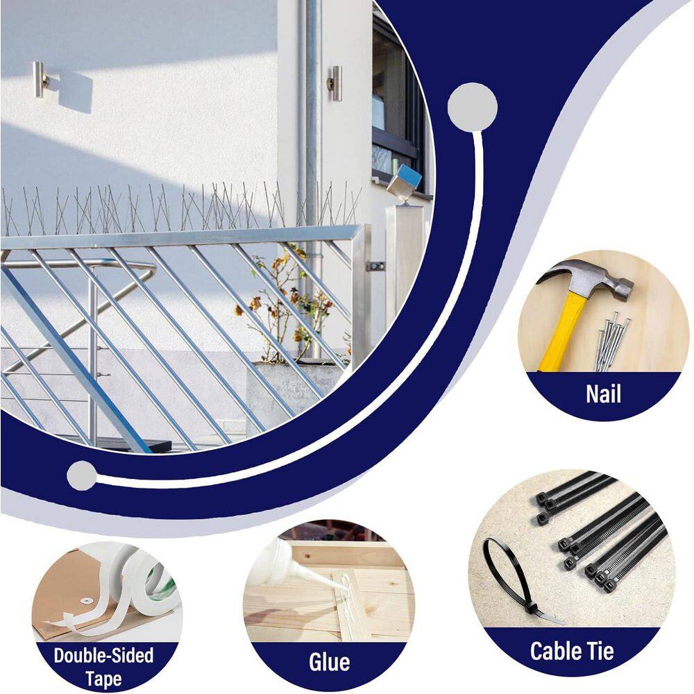 13 in. x 1.1 in. Stainless Steel Base Bird Spikes Deterrent, Arrow Pigeon Spikes Fence Kit, Covers 15 ft. (14-Pack) - Hercitys