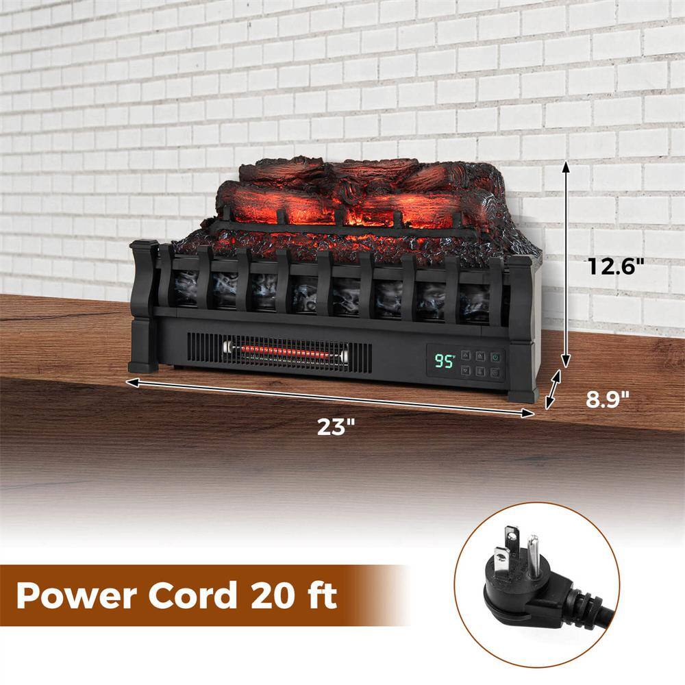 23 in. Freestanding Electric Fireplace Heater Fireplace Logs Inserts Infrared Quartz Heater in Black - Hercitys