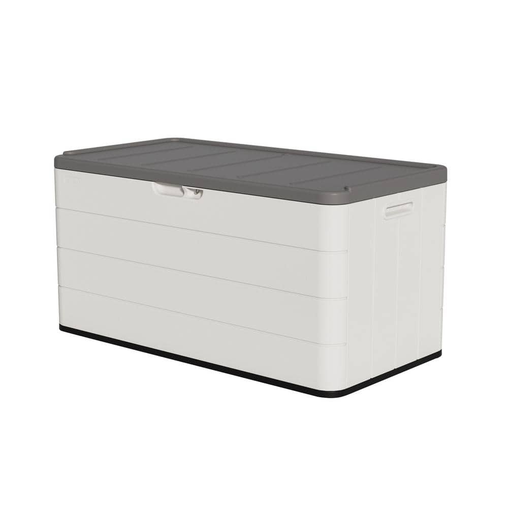 120 gal. White Resin Outdoor Storage Bench Deck Box - Hercitys