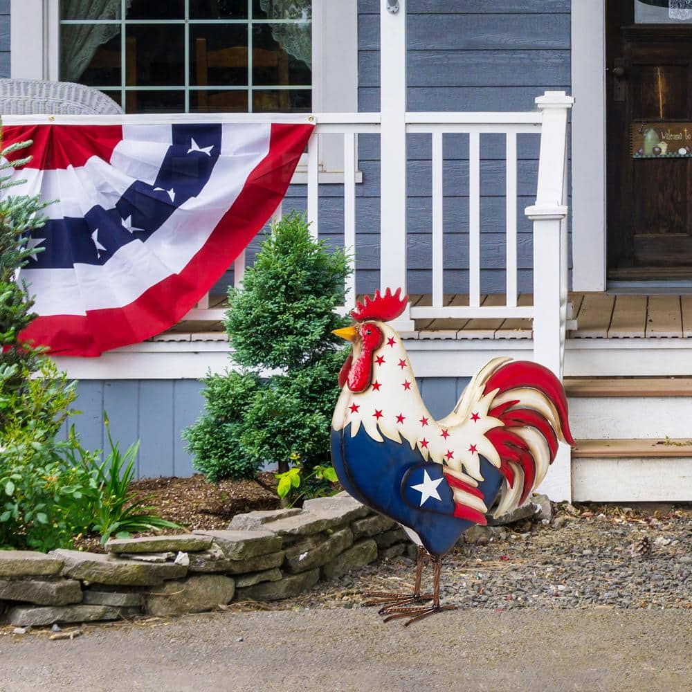 21 in. H Metal Patriotic Rooster Porch Decor(KD) - Hercitys