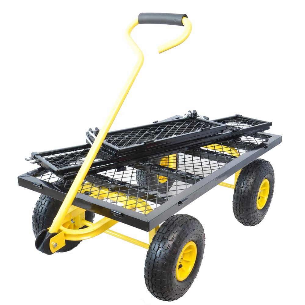 16 cu. ft. Steel Wagon Garden Cart, Black+Yellow - Hercitys