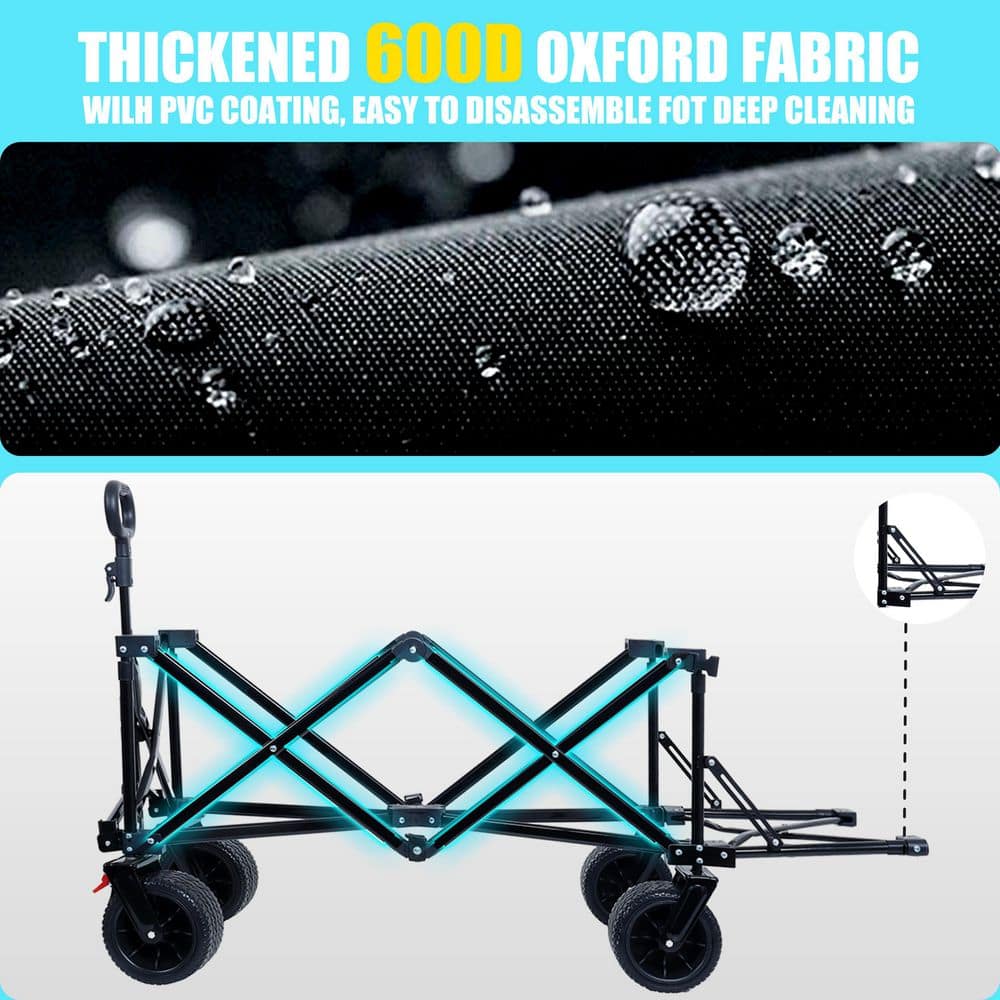 10 cu. ft. Steel Collapsible Folding Garden Cart Beach Wagon with Rain Covers, Waterproof Dustproof UV Resistant, Gray - Hercitys