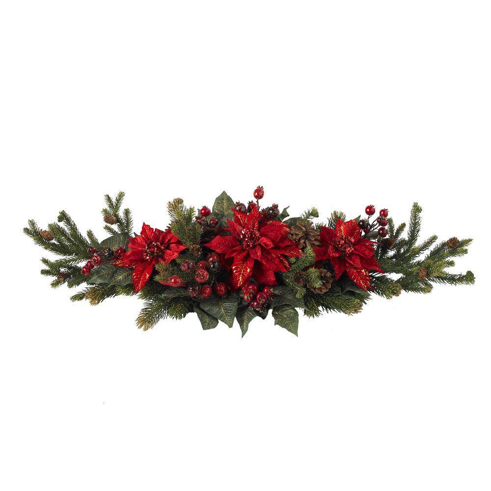 36 in. Artificial Poinsettia Centerpiece Berry - Hercitys
