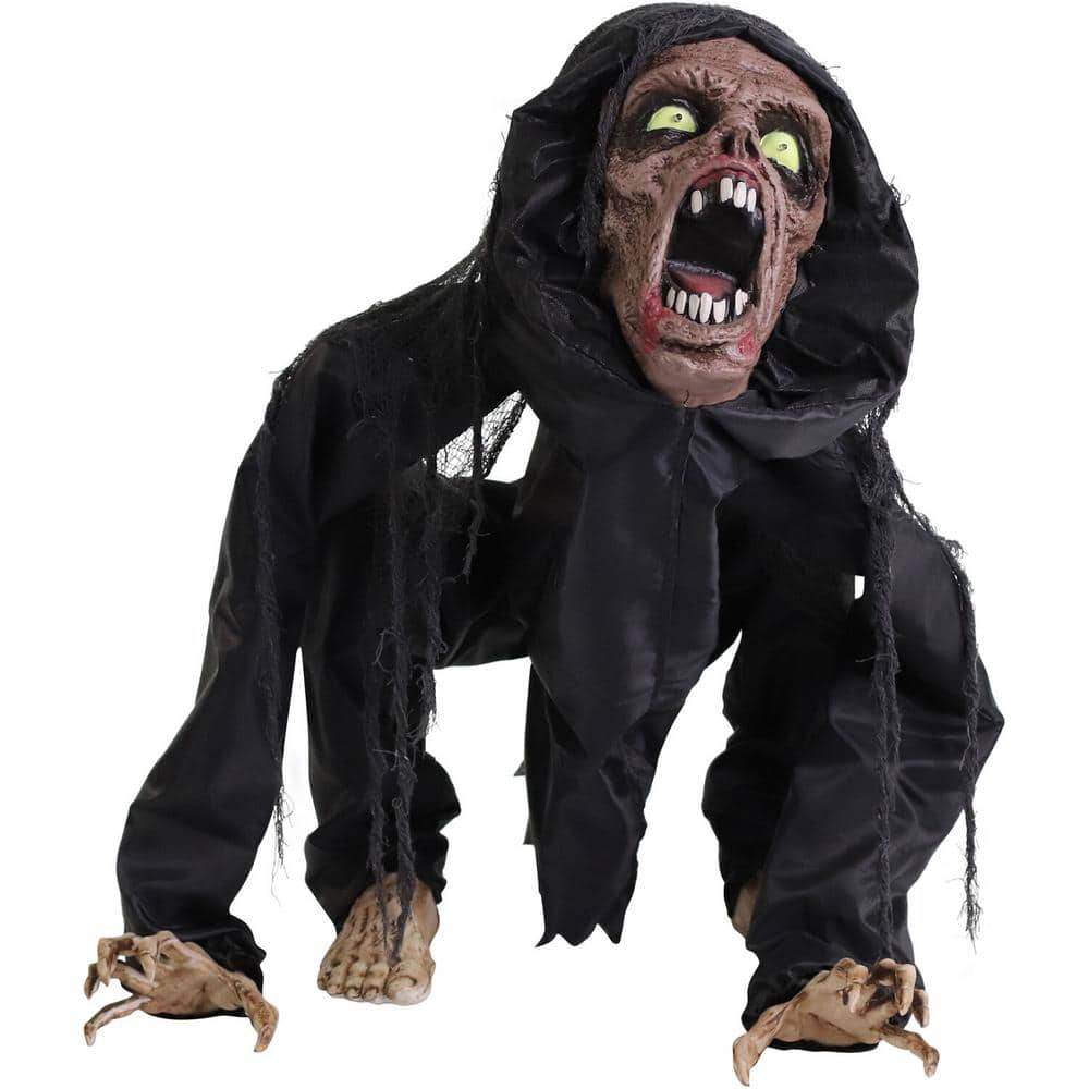 17.5 in. Battery Operated Animatronic Zombie with Red LED Eyes Halloween Prop - Hercitys