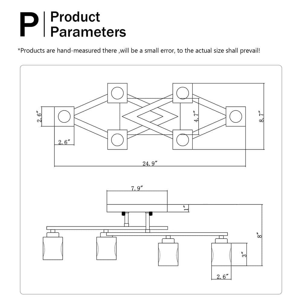 24.9 in. 6-Light Gold Modern Farmhouse Flush Mount with Cube Shade - Hercitys