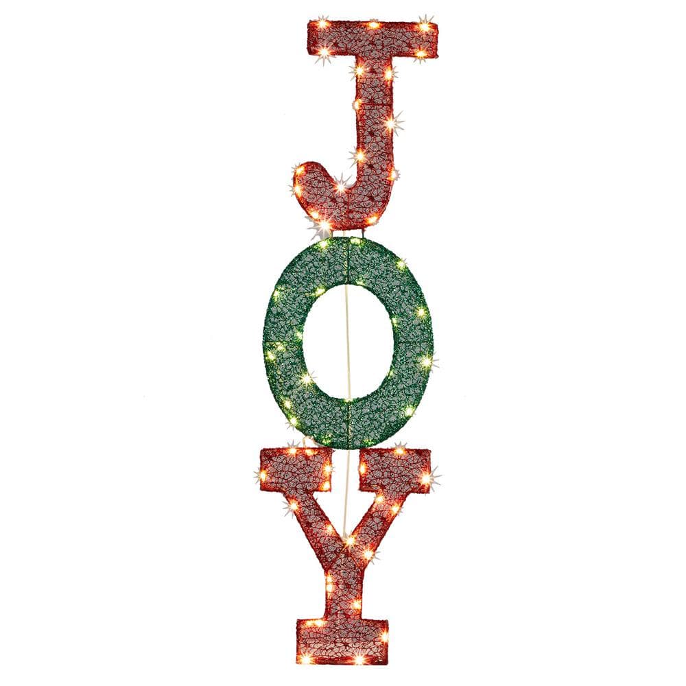 39 in. Red Green 2D JOY Christmas Decoration with Warm Lights - Hercitys