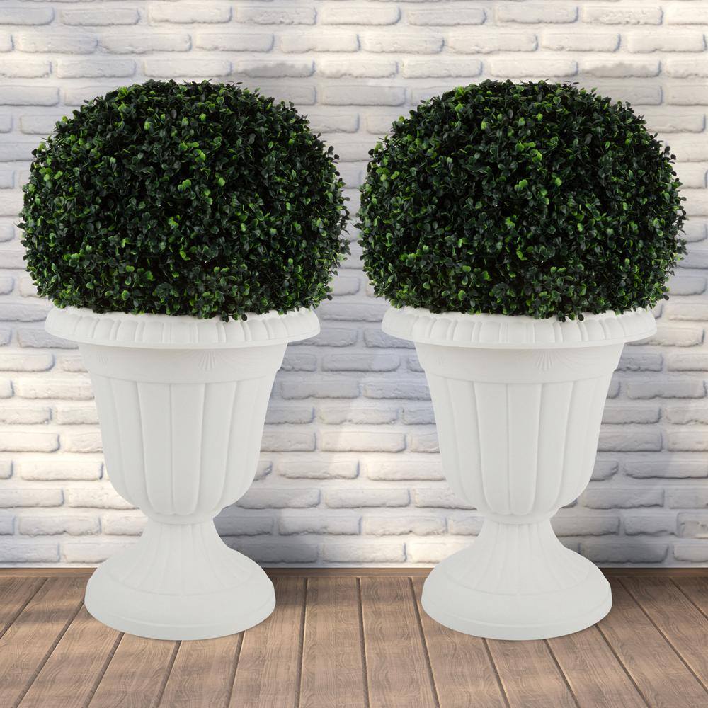 16 in. W x 18 in. H-in. Plastic Urn Planter 2-Pack, White - Hercitys