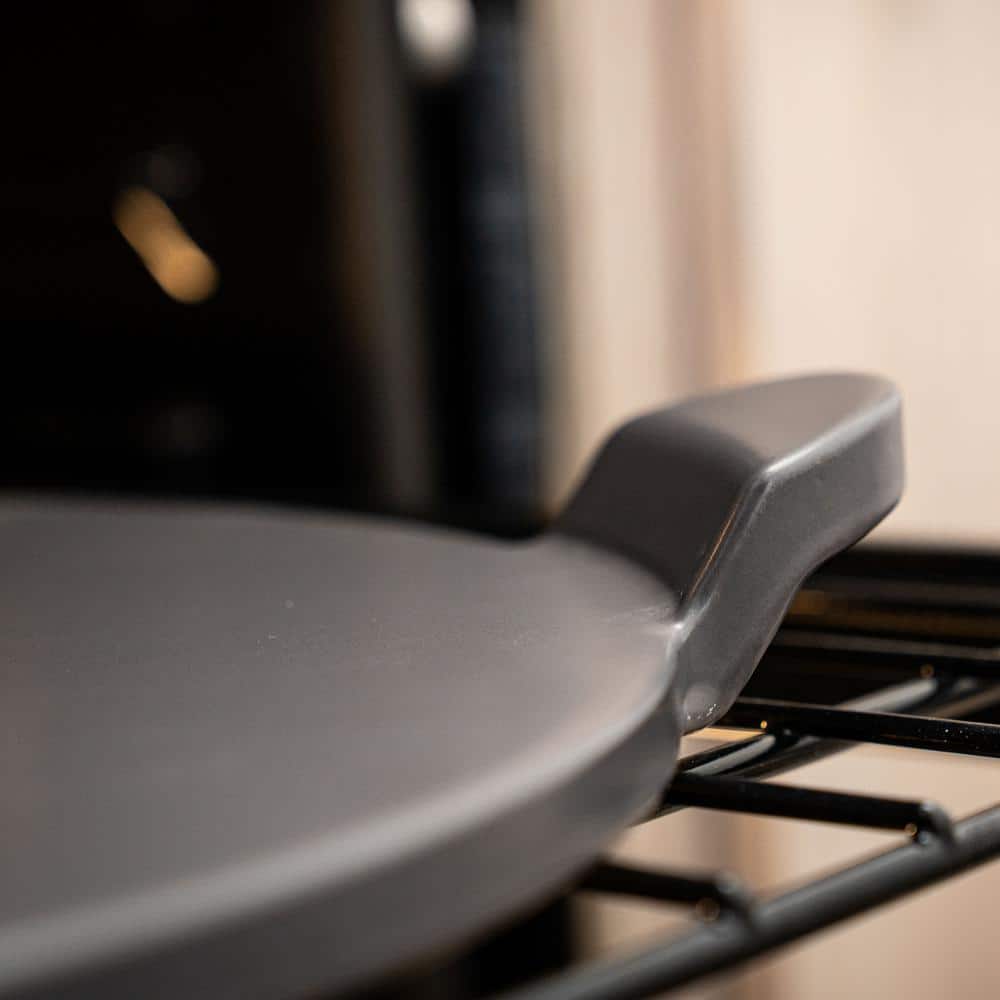 13 in. Glazed Pizza Stone With Handles in Grey - Hercitys