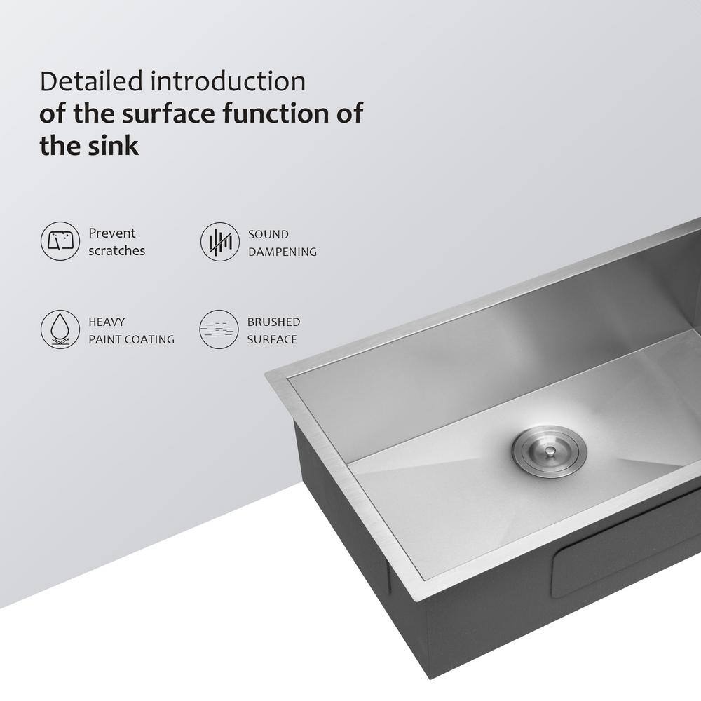 32 in. Undermount Single Bowl 9 in. D Stainless Steel Kitchen Sink - Hercitys