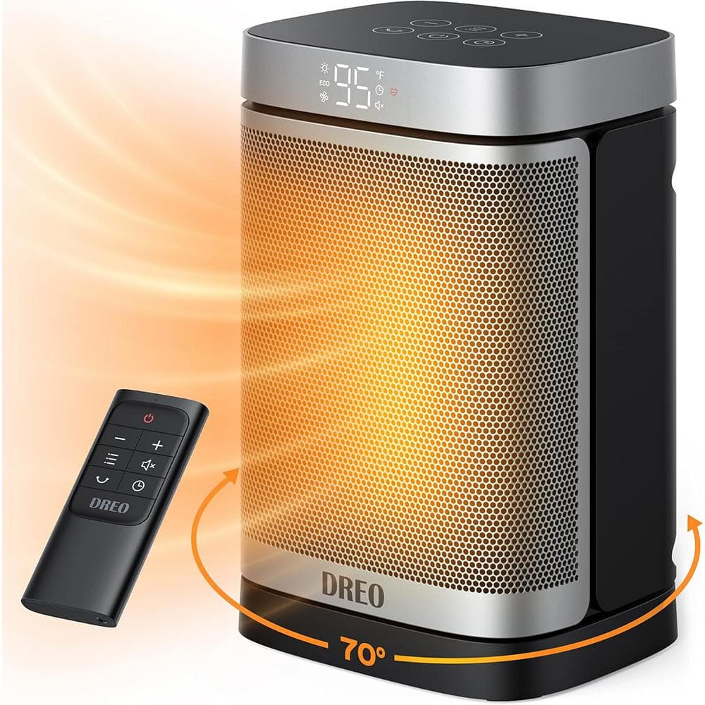 1500-Watt 11.42 in. Electric Indoor Tower Forced Air Ceramic Space Heater with Remote, Thermostat and 12H Timer, Silver - Hercitys